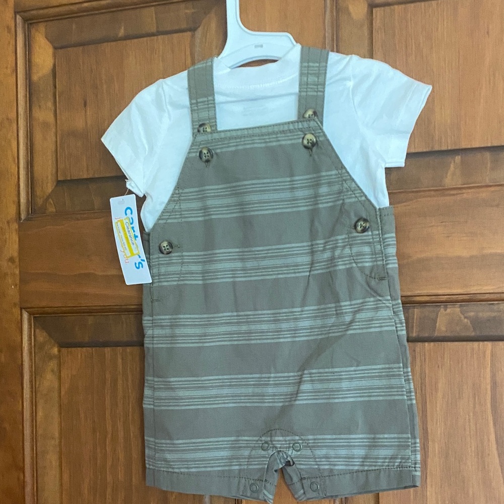 NWT Carters Striped Gray and White Baby Overalls with T-Shirt